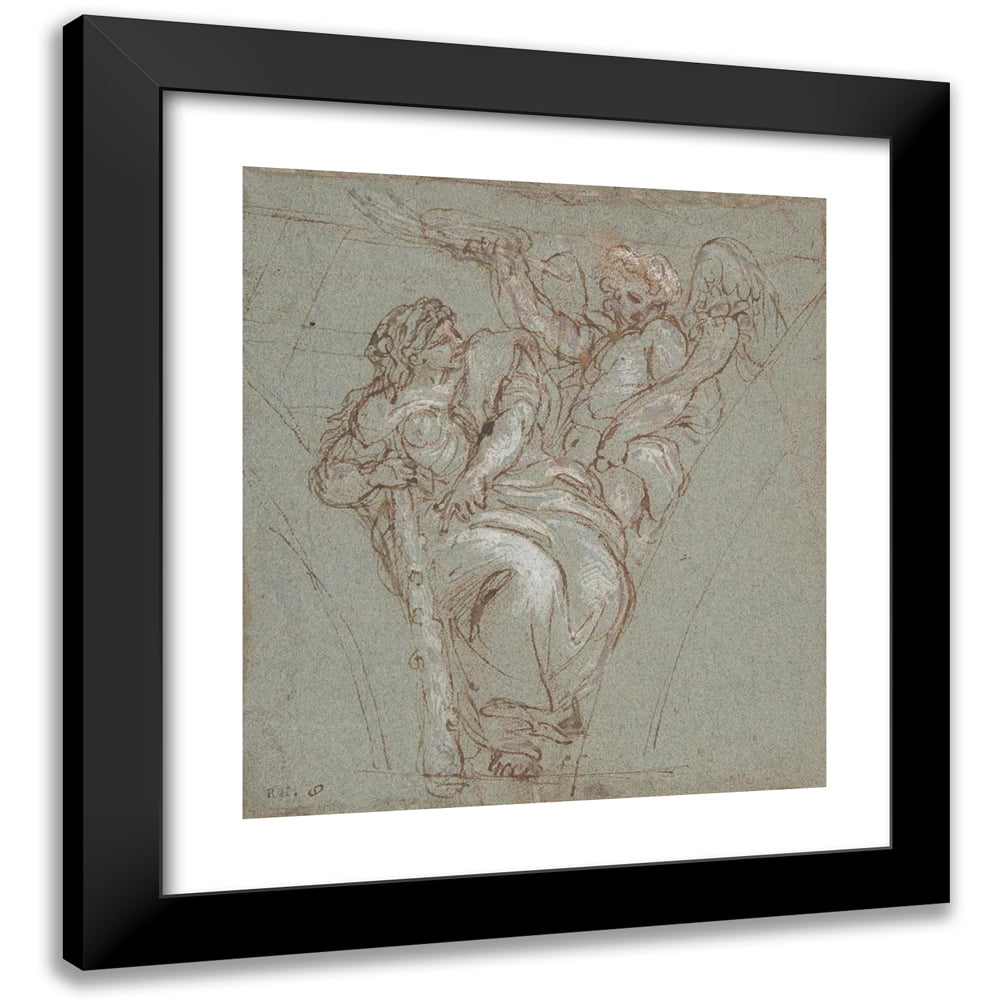 Carlo Maratti 12x13 Black Modern Framed Museum Art Print Titled - Virtue Crowned by Honor (1670-76)