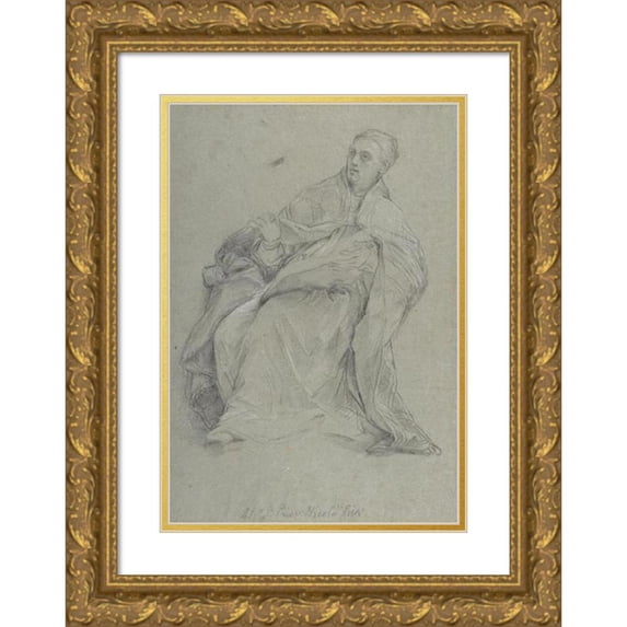 Carlo Maratti 13x18 Gold Ornate Wood Frame and Double Matted Museum Art Print Titled - Study for a Seated Prelate (Saint Gregory the Great) (1685-86)