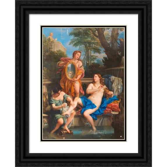 Carlo Maratti 14x18 Black Ornate Wood Framed Double Matted Museum Art Print Titled - Bathseba in the Bath (1693-1695)