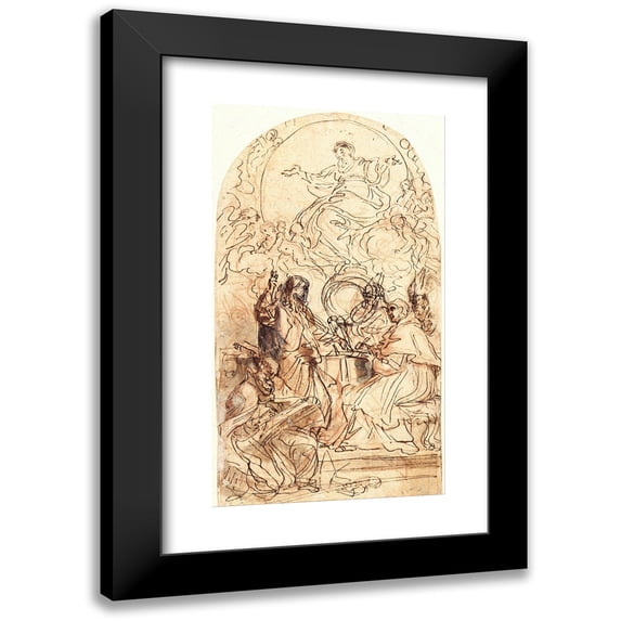 Carlo Maratti 15x24 Black Modern Framed Museum Art Print Titled - Madonna on a Crescent Moon and Four Saints (1686)