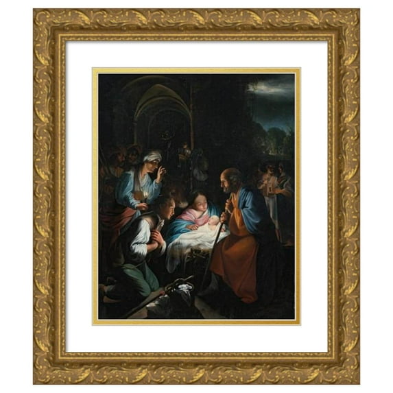 Carlo Saraceni 15x18 Gold Ornate Wood Frame and Double Matted Museum Art Print Titled - The Adoration of the Shepherds