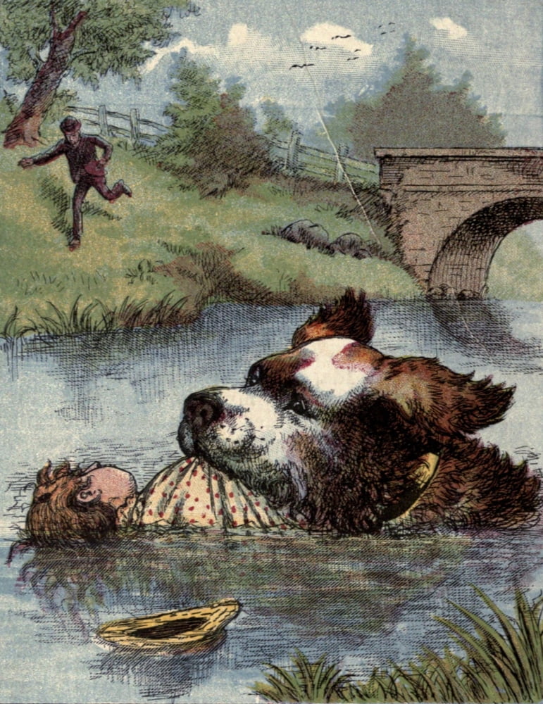 Carlo c1870 Dog saving child Canvas Art - Unknown (24 x 36)