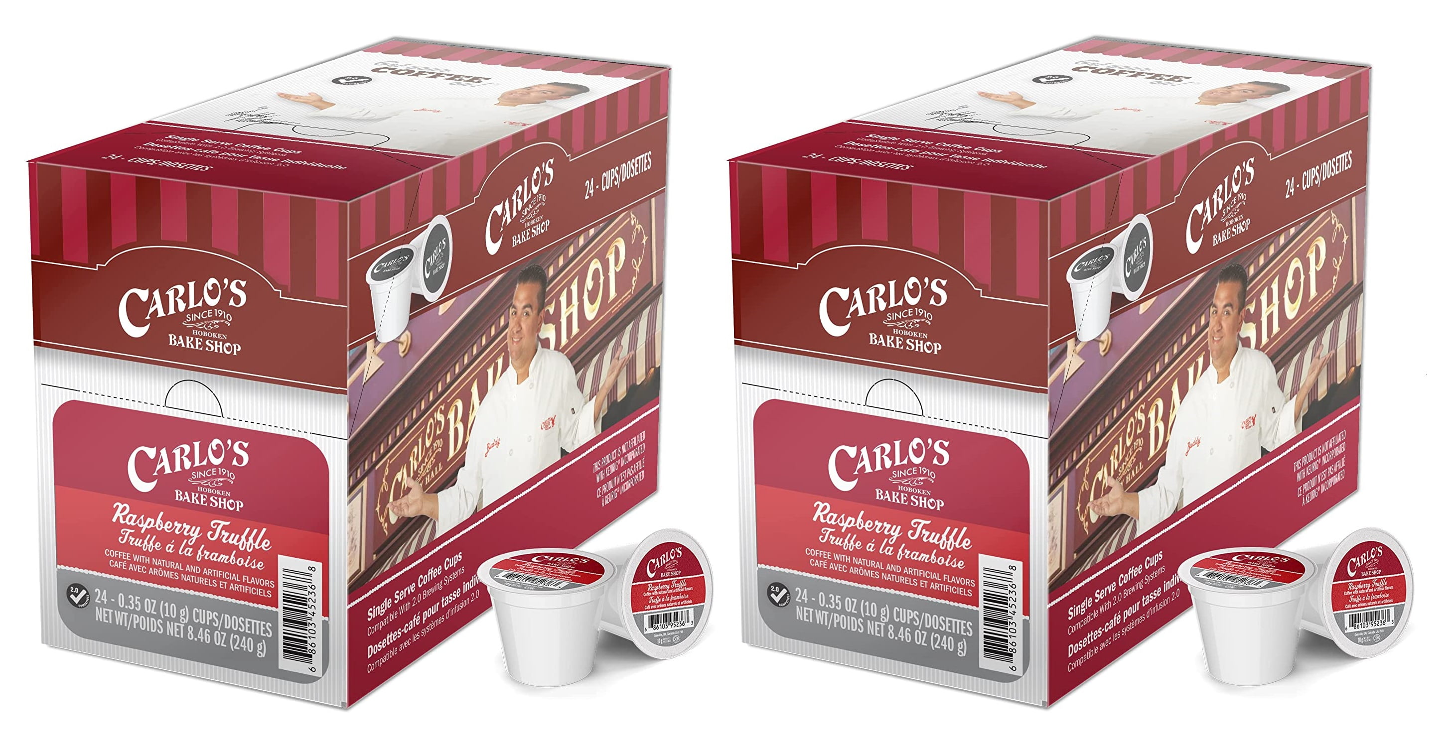 Carlo's Bake Shop Flavored Coffee Pods, Raspberry Truffle Coffee in Single Serve Cups, 24 Count Per Box, 2 Boxes