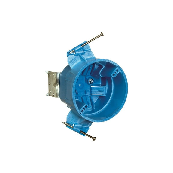 Carlon SuperBlue Ceiling Fan Box - UL Listed, Thermoplastic, Round, Blue - 4-Inch Diameter