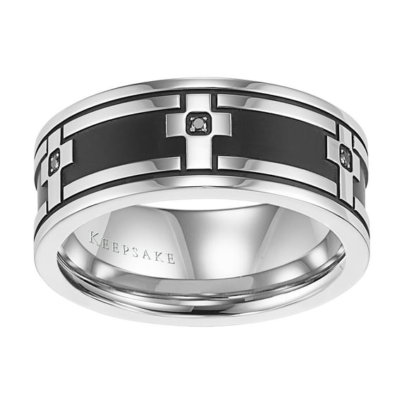 Carlos Black Diamond Accent Stainless Steel Cross Band, 9mm