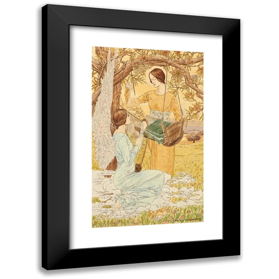 Carlos Schwabe 10x14 Black Modern Framed Museum Art Print Titled - Two Women with a Cradle, One of Them Winged