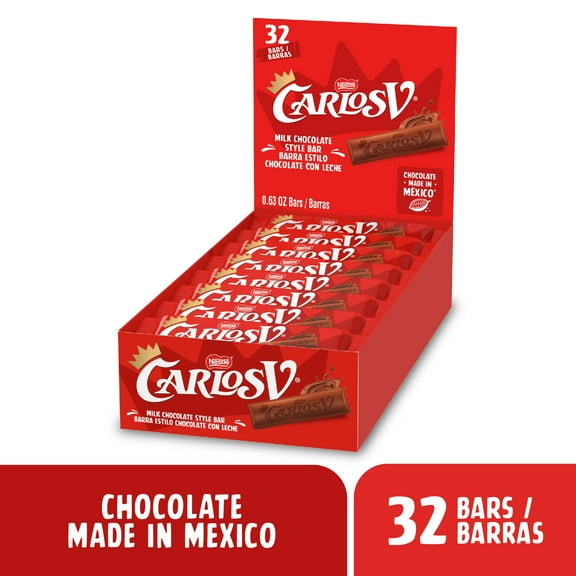 Carlos V Milk Chocolate Style Full-Size Mexican Candy Bar – 32 Count 1.27 lb.