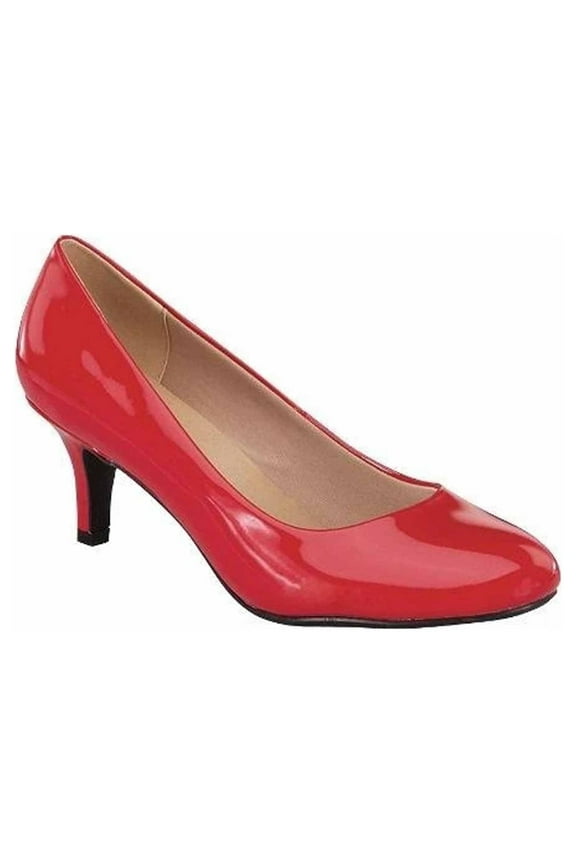 Forever Women's Patent Glitter Heels, Stiletto Low Heel Round Toe Red, 6