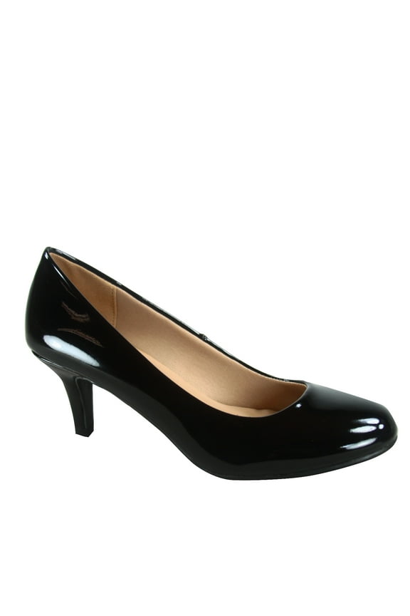 Carlos-s Women's Patent Glitter Round Toe Low Heel Pump Dress Shoes