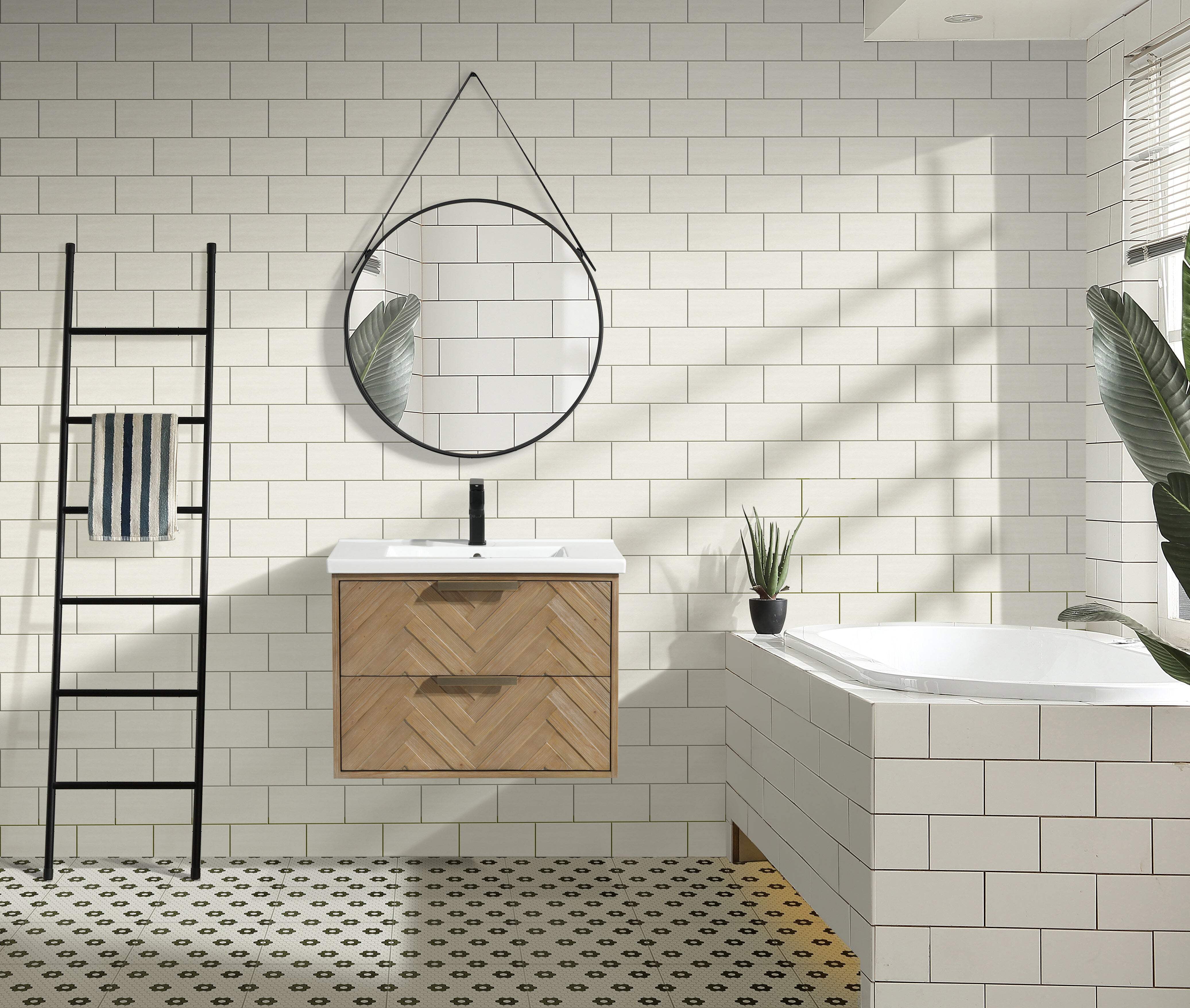 Carlsbad 30" Weathered Fir Floating Bathroom Vanity with Ceramic Top