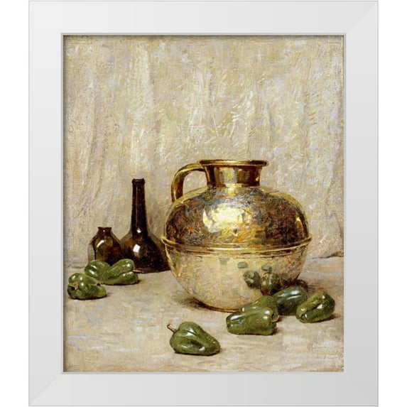 Carlsen, Soren Emil 12x14 White Modern Wood Framed Museum Art Print Titled - Still Life With Green Peppers and Jug