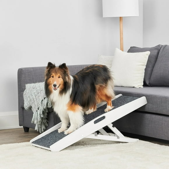 Carlson 39.5" Indoor Pet Ramp, White, Collapsible, Adjustable Height, Includes Handles, Non-Slip Carpet, and Rubber Feet.