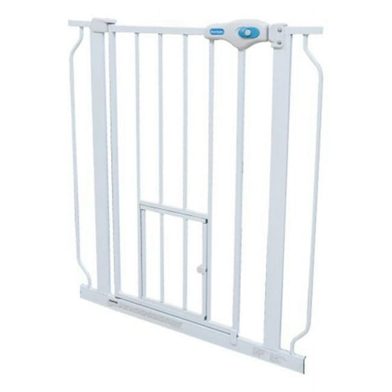 Carlson 41"H Extra Tall Expandable Metal Pet Gate With Small Pet Door, White