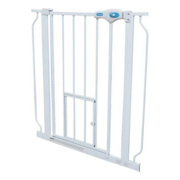 Carlson 41"H Extra Tall Expandable Metal Pet Gate With Small Pet Door, White