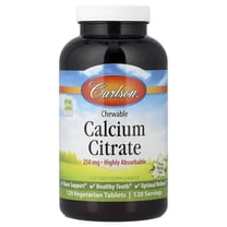 Carlson Chewable Calcium Citrate, Natural Vanilla, 250 mg, 120 Vegetarian Tablets