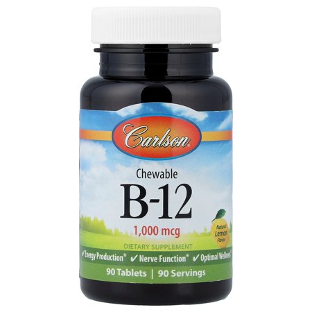 Carlson Chewable Vitamin B-12, Lemon, 1,000 mcg, 90 Tablets