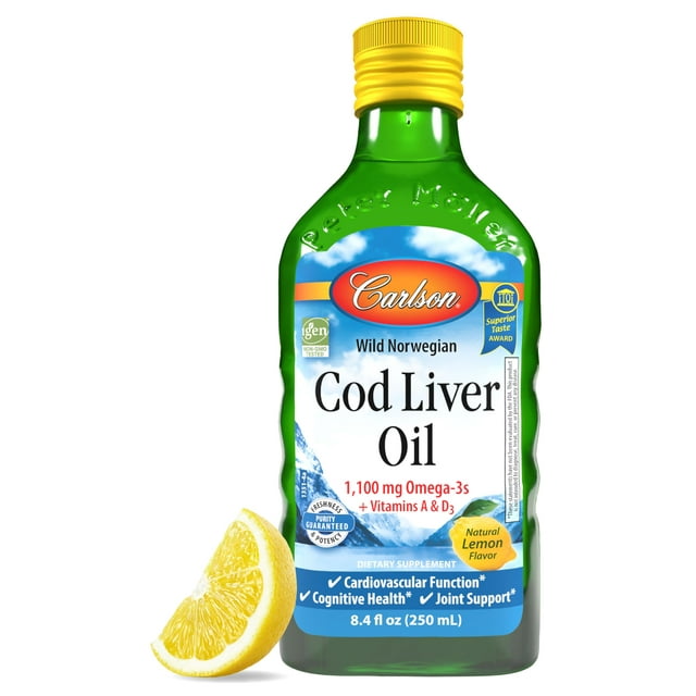 Carlson Cod Liver Oil, 1100 mg Omega3s, Liquid Fish Oil Supplement