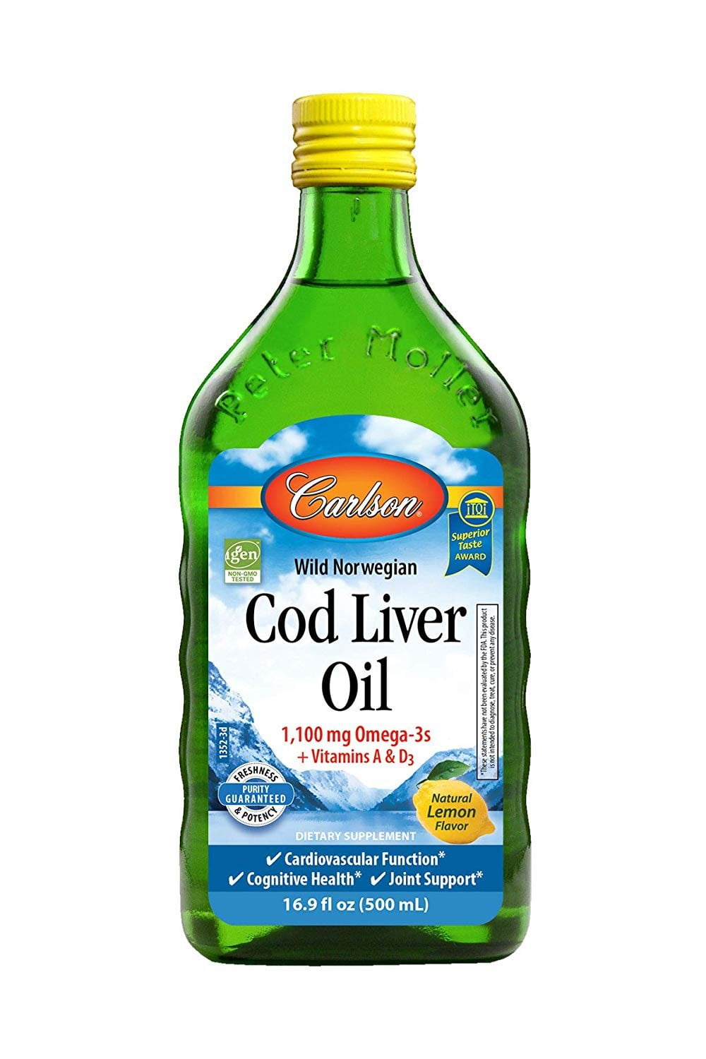 Carlson - Cod Liver Oil, 1100 mg Omega-3s, Wild Norwegian, Sustainably Sourced, Lemon, 500 ml