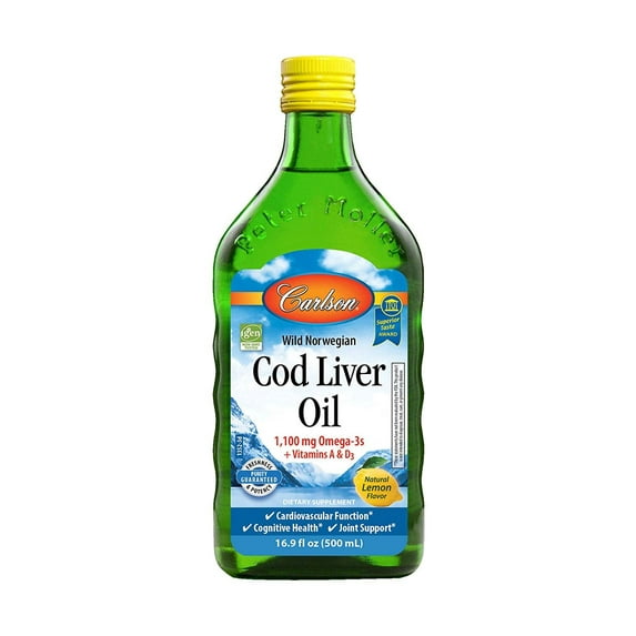 Carlson - Cod Liver Oil, 1100 mg Omega-3s, Wild Norwegian, Sustainably Sourced, Lemon, 500 ml