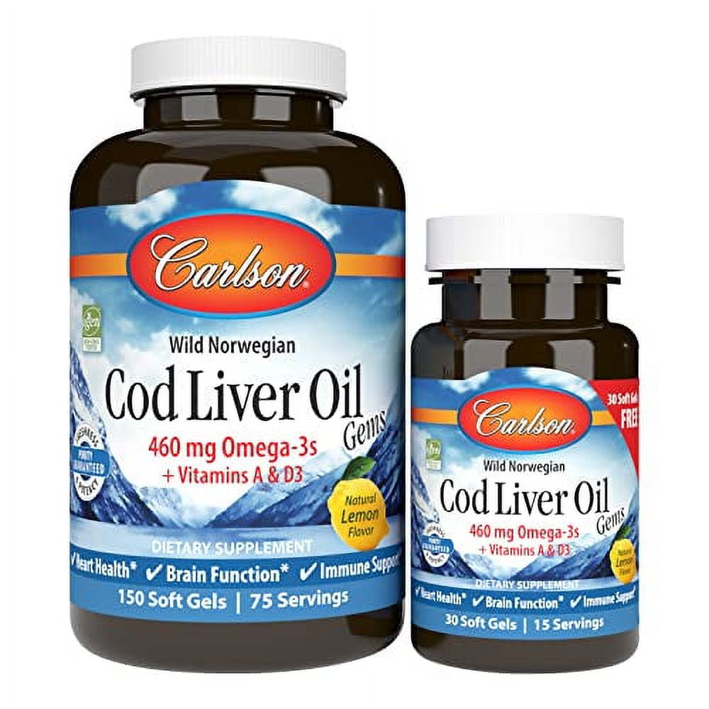 Carlson Cod Liver Oil Gems, 460 mg Omega3s + Vitamins A & D3, Wild