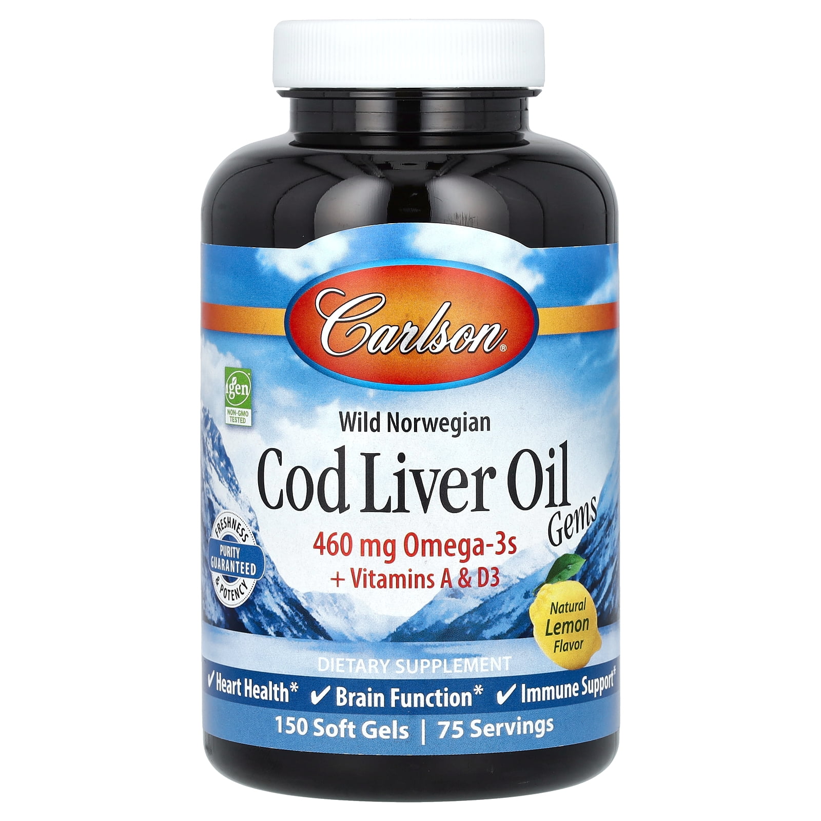 Carlson Cod Liver Oil, Lightly Lemon, 150 Soft Gels