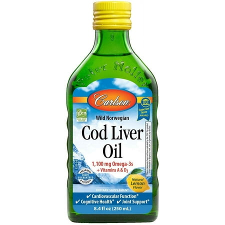 product image of Carlson Cod Liver Oil, Norwegian, Lemon, 1,100 mg Omega-3s, 250 mL