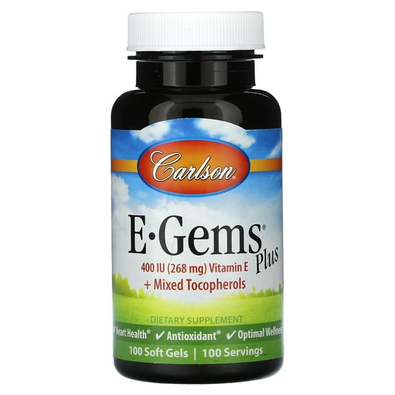 Carlson - E-Gems Plus, 400 IU (268 mg), Natural-Source Vitamin E, Heart Health & Optimal Wellness, Antioxidant, 100 Soft Gels