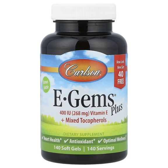 Carlson Laboratories E-Gems Plus 400IU(268 mg) Vitamin E + Mixed Tocopherols 140 Softgel
