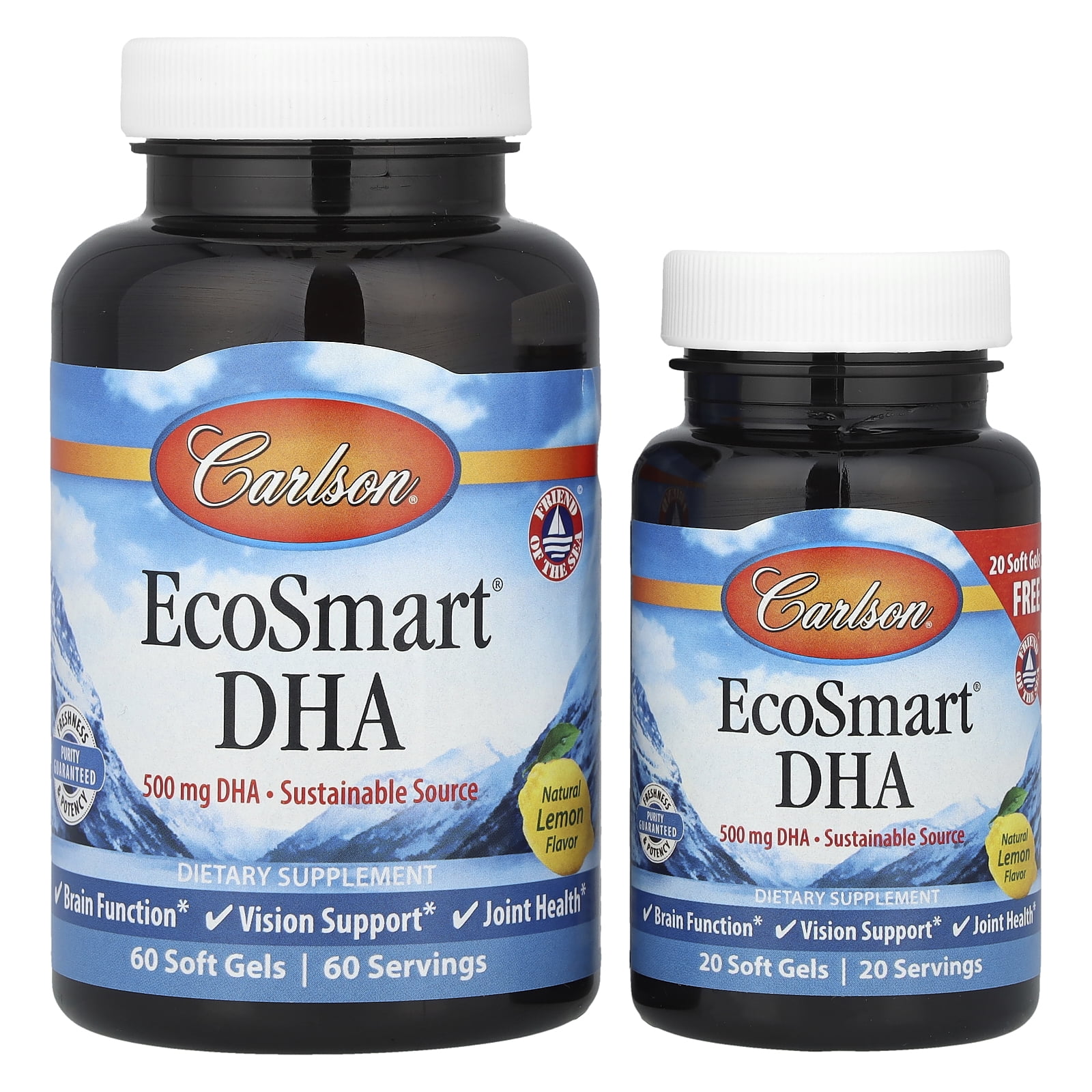 Carlson EcoSmart® DHA, Natural Lemon, 500 mg, 60 Soft Gels + 20 Soft Gels