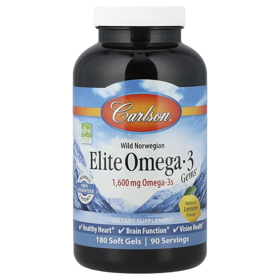 Carlson Elite Omega-3 Gems- Natural Lemon 800 mg, 180 Soft Gels