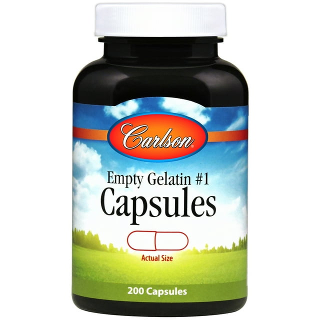 Carlson - Empty Gelatin 1 Capsules, Easy to Separate and Fill, with Screw Cap Bottle, 200 Capsules
