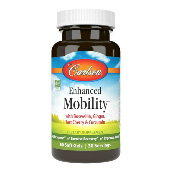 Carlson - Enhanced Mobility, Botanical Joint Support, Boswellia, Tart Cherry, Curcumin, Ginger, 60 Softgels