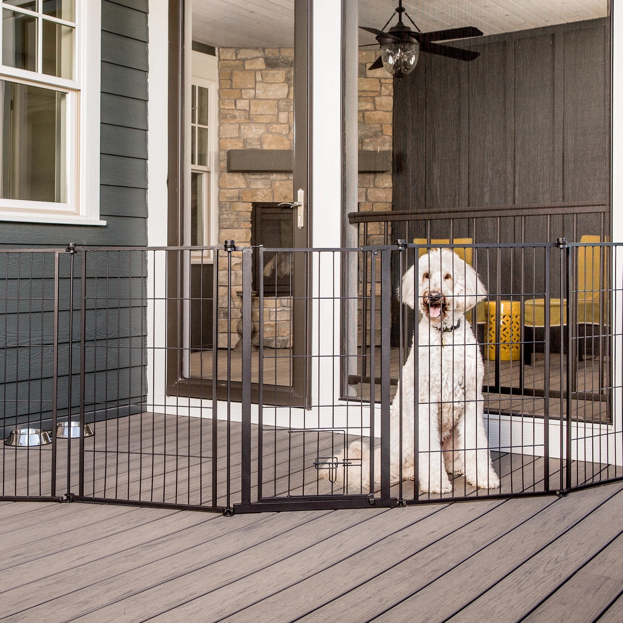 Carlson Extra Tall Heavy-Duty Pet Gate and Pen, 36-inch x 144-inch, Weather-Resistant, Walk Through Door, Black