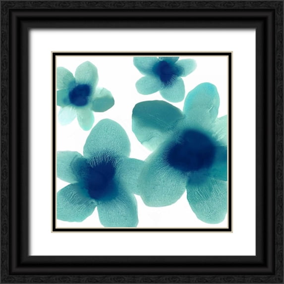 Carlson, Hannah 15x15 Black Ornate Wood Framed with Double Matting Museum Art Print Titled - Aqua Blooms I