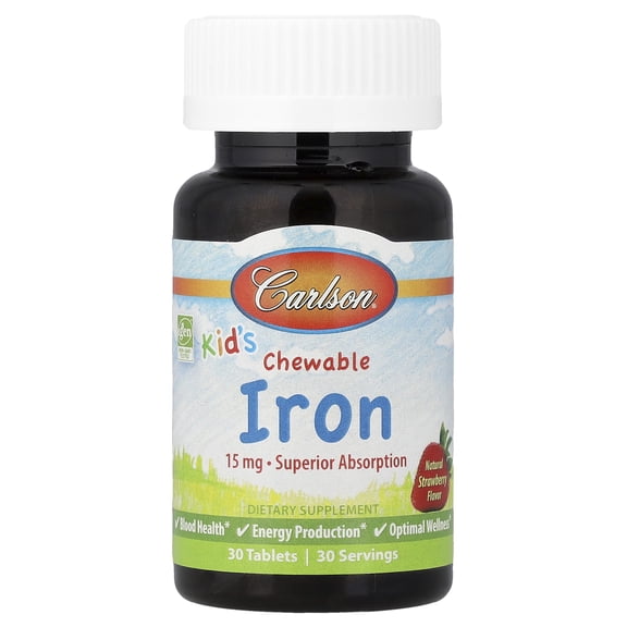 Carlson Kid's Chewable Iron, Natural Strawberry, 15 mg, 30 Tablets