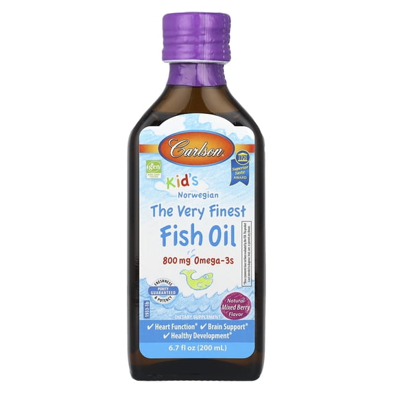Carlson - Kid's The Very Finest Fish Oil, 800 mg Omega-3s, Norwegian, Wild Caught, Sustainably Sourced, Mixed Berry, 200 mL (6.7 fl oz)