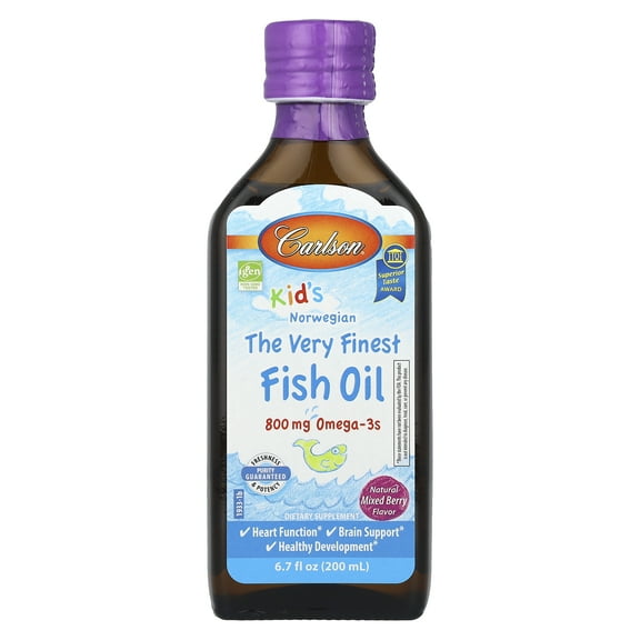 Carlson - Kid's The Very Finest Fish Oil, 800 mg Omega-3s, Norwegian, Wild Caught, Sustainably Sourced, Mixed Berry, 200 mL (6.7 fl oz)