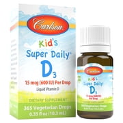 Carlson - Kids Super Daily D3, Vitamin D Drops, 600 IU 15 mcg per Drop, Vegetarian, Unflavored, 365 Drops