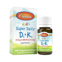 Carlson - Kid's Super Daily D3 K2, 25 mcg (1000 IU) & 22.5 mcg, Liquid Vitamins D & K, Vegetarian, Unflavored, 360 Drops