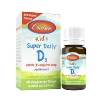 Carlson - Kid's Super Daily D3, Vitamin D Drops, 600 IU (50 mcg) per Drop, Vegetarian, Unflavored, 90 Drops