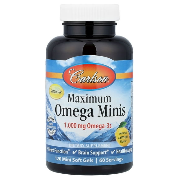 Carlson Maximum Omega Minis, Natural Lemon, 120 Mini Soft Gels (500 mg per Soft Gel)