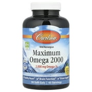 Carlson - Maximum Omega 2000, 2000 mg Omega-3s, Healthy Heart, Brain Function & Vision Support, Lemon, 90 soft gels