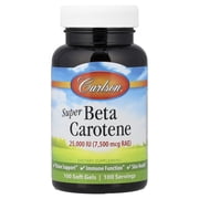 Carlson - Super Beta Carotene, 25000 IU 15 mg, Vitamin A as Beta Carotene, Bioavailable and Bioactive Form, Vision Health, Healthy Skin, 100 Softgels
