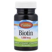 Carlson - Biotin, 5000 mcg, Healthy Hair, Strong Nails Energy Production, 50 Capsules