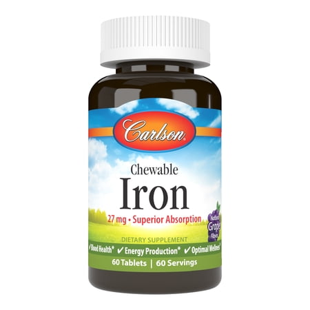 Carlson Chewable Iron, Natural Grape, 27 mg, 60 Tablets