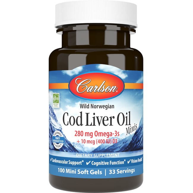 Carlson Labs Cod Liver Oil Softgels, 390 Mg, 100 Ct
