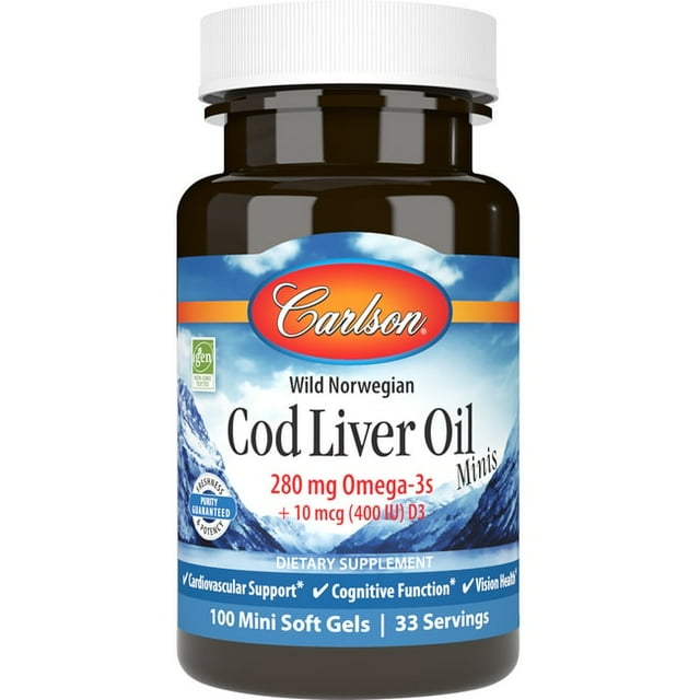 Carlson Labs Cod Liver Oil Softgels, 390 Mg, 100 Ct
