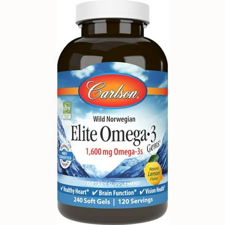 Carlson Labs Elite Omega-3 Fish Oil Gems Softgels, 1250 Mg, 240 Ct