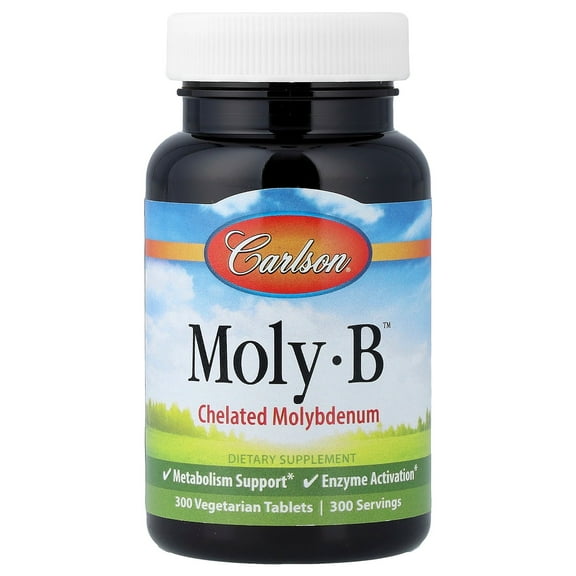 Carlson - Moly-B, Chelated Molybdenum Supplements, Metabolism Support Enzyme Activation, Molybdenum Glycinate Chelate, 300 Vegetarian Tablets