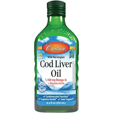 Carlson Labs Norwegian Cod Liver Oil Omega-3 EPA & DHA, Natural Flavor, 8.4 Fl Oz.